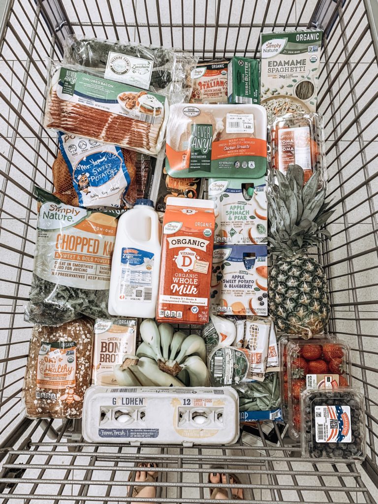This is an example of what my cart looks like when I shop at Aldi on Sundays for my weekly meal prep.