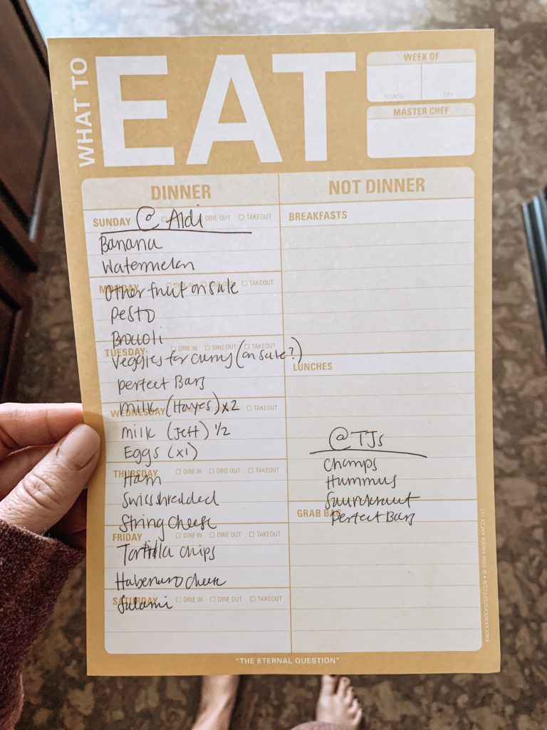 This is an example of my weekly grocery list.