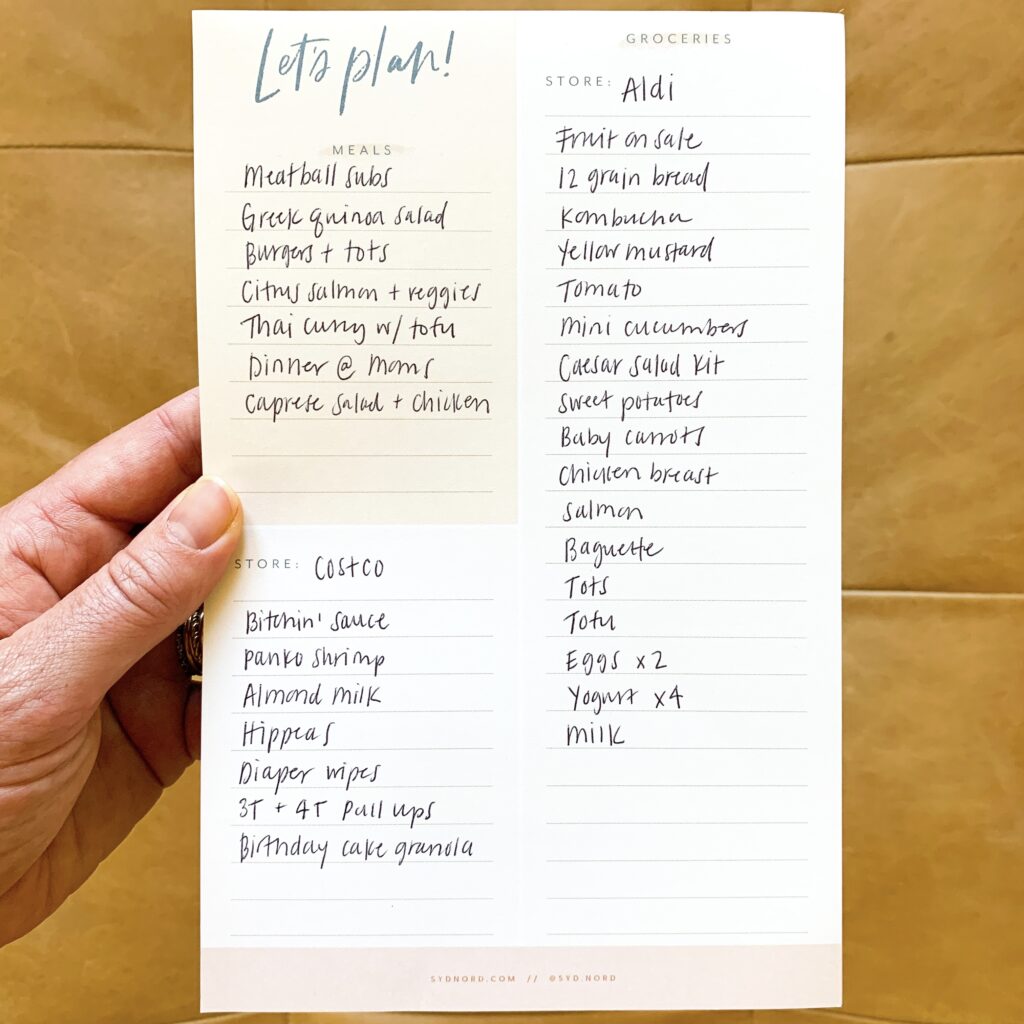 Let's Plan side of the Let's Eat, Let's Plan notepad for successful meal planing